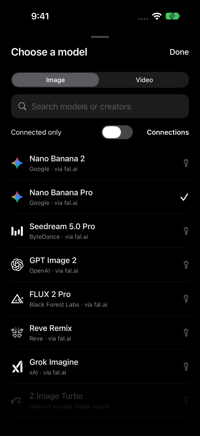 Choose image or video models from providers in Rodora